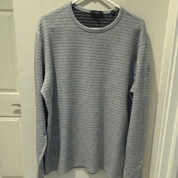 Vince Double Knit Heather Gray Striped Crewneck size XL - Picture 1 of 10